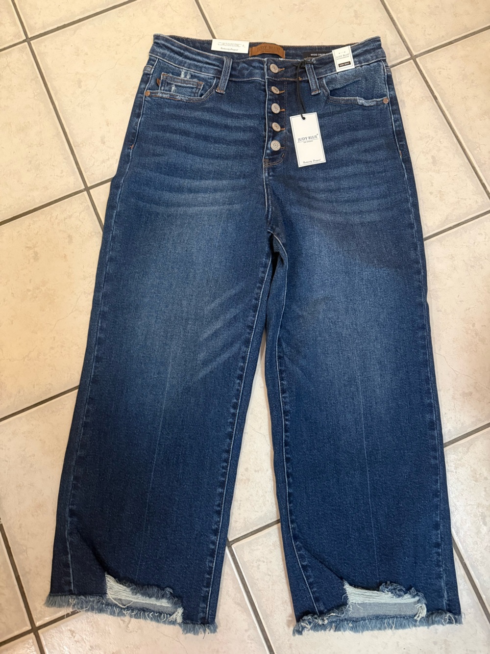 Judy Blue Indigo High-Rise Button-Fly Wide Crop Jeans Size 13 NWT